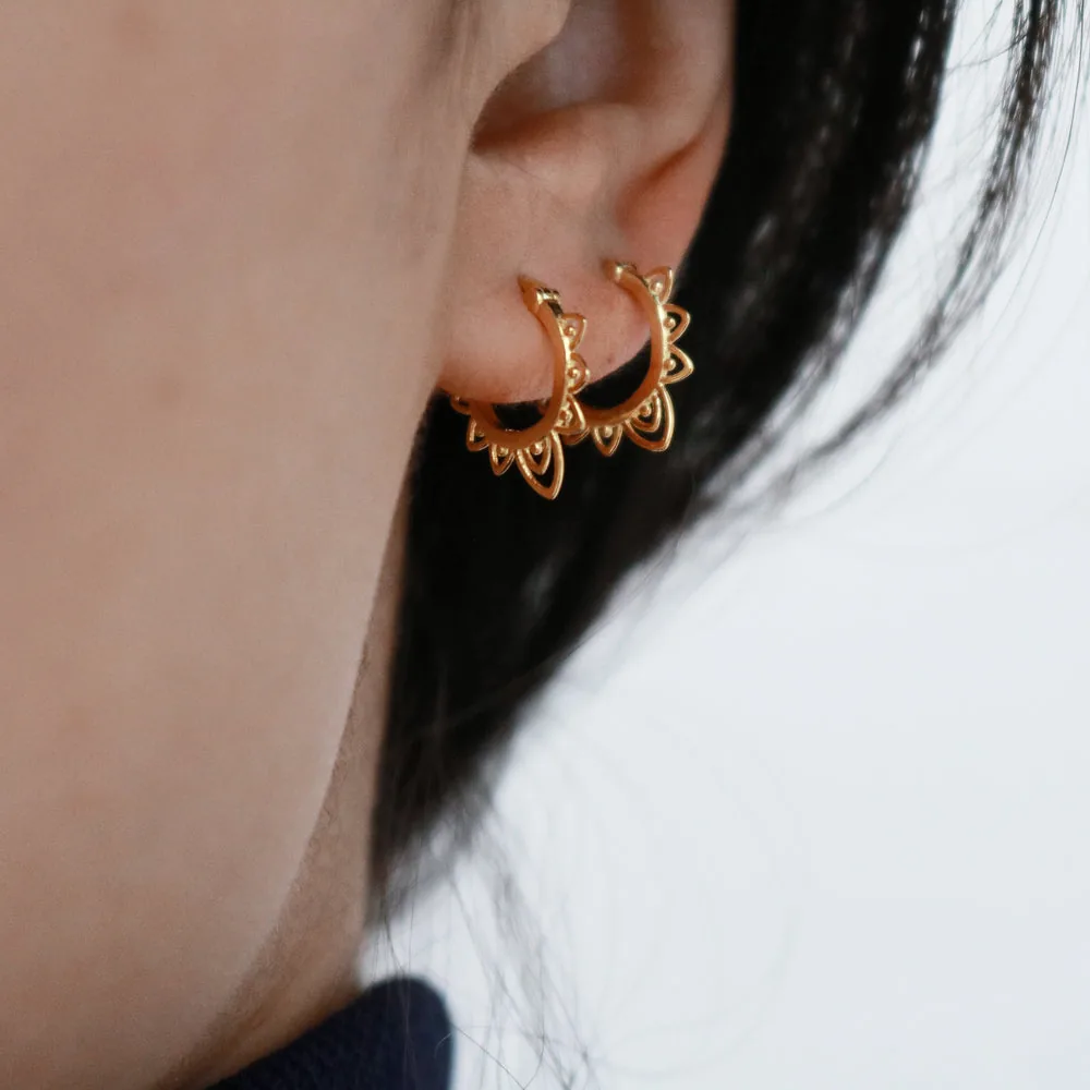18k Gold Plated Hoop Earrings for Women - Mini Sun Hoops