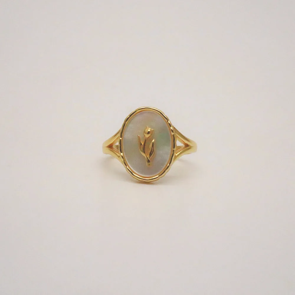 18k Gold Plated Rose Signet Ring – Adjustable