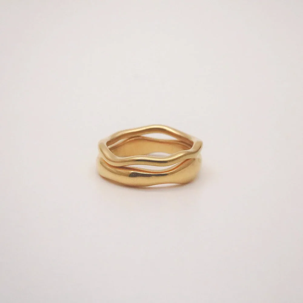 18k Gold Plated Stainless Steel Band Ring Set - Hypoallergenic