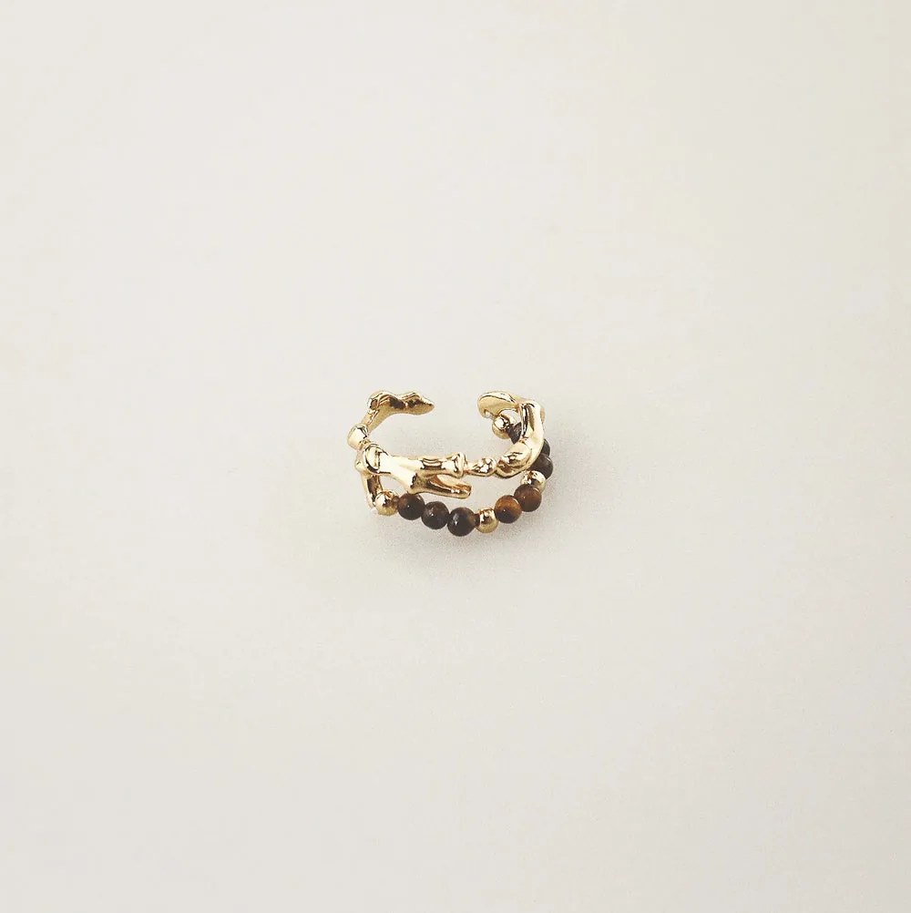 Aria Tigers Eye Beaded Ring – Waterproof 18k Gold Plated