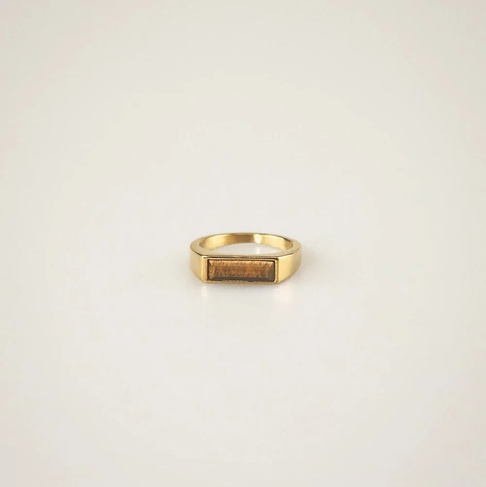 Meideya Bar Tigers Eye Ring – Minimalist 18K Gold Plated Band