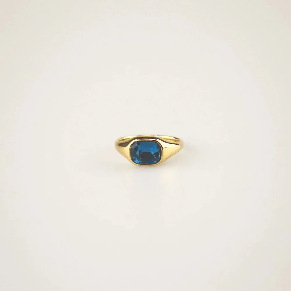 Blue Emerald Cut Ring - Waterproof Stainless Steel Ring
