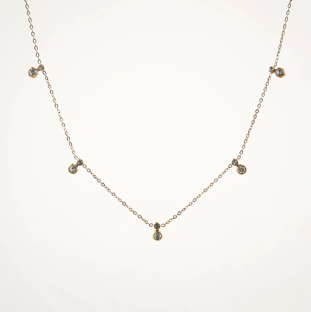 Crystal Bezel Station Necklace – Waterproof Gold Chain