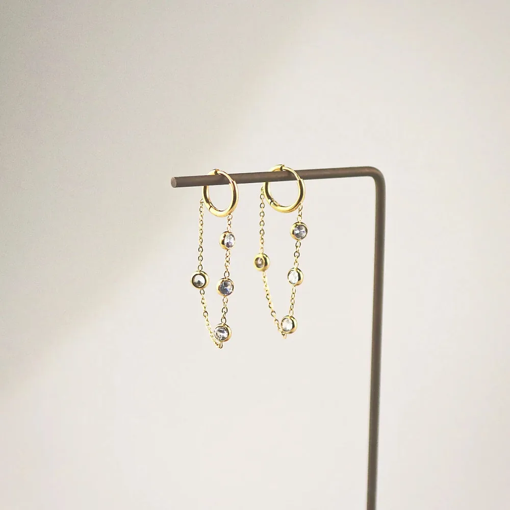 Crystal Chain Hoop Earrings - Waterproof Gold Hoops