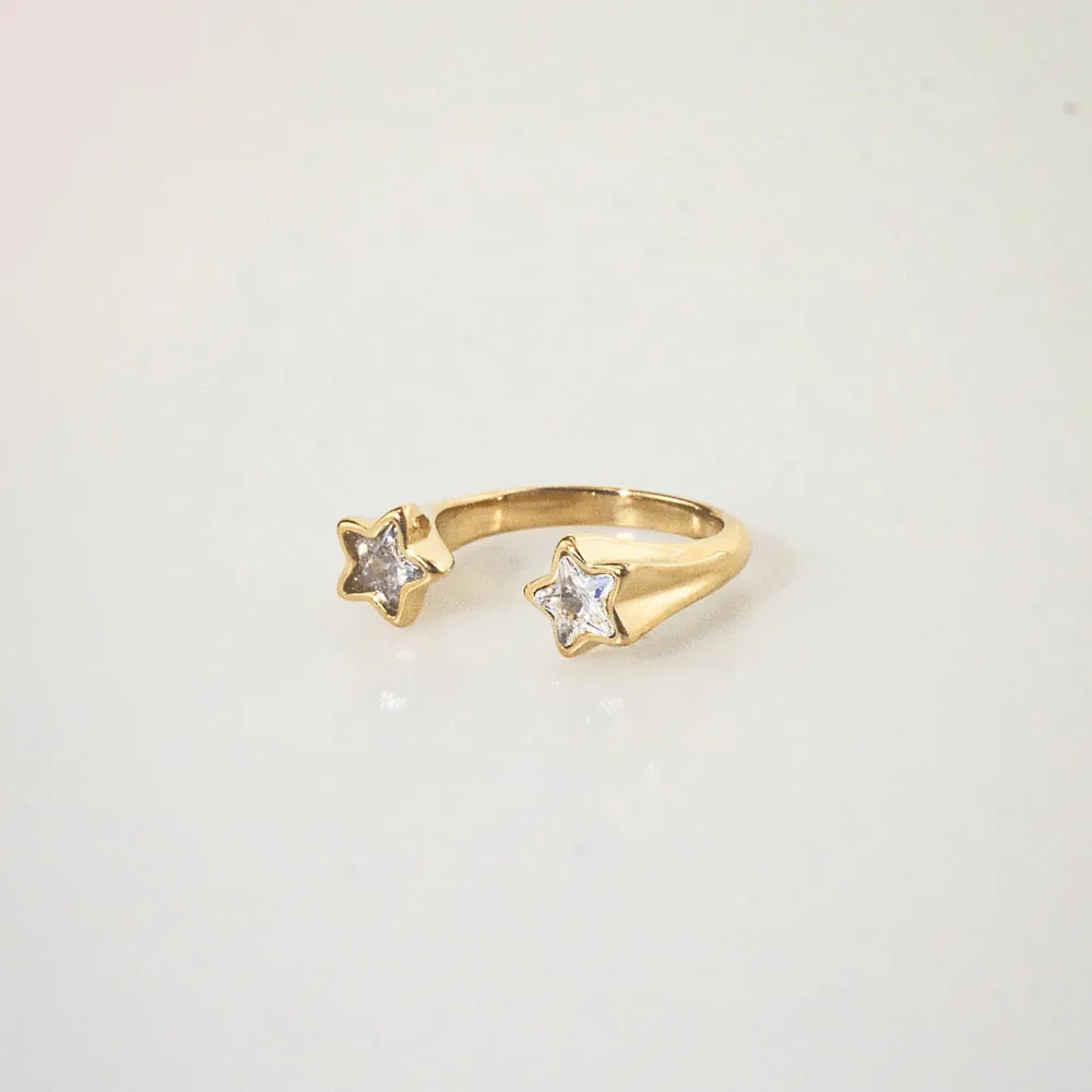 Crystal Double Star Ring – Waterproof Gold Plated Ring