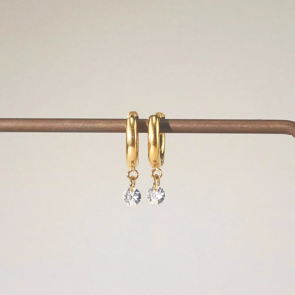Crystal Drop Hoop Earrings for Women - Waterproof Gold Hoops