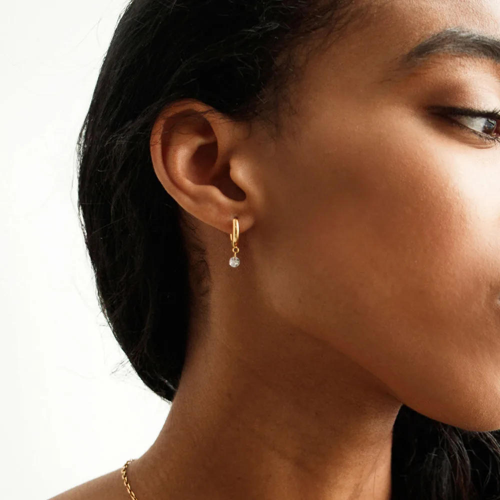 Crystal Drop Hoop Earrings for Women - Waterproof Gold Hoops