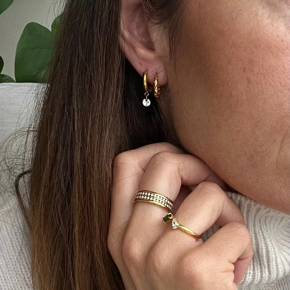 Crystal Drop Hoop Earrings for Women - Waterproof Gold Hoops