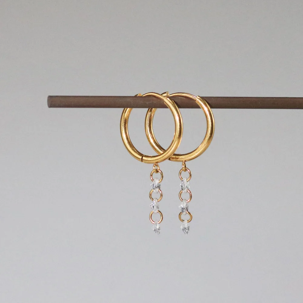 Crystal Drop Hoop Earrings – Waterproof Gold Hoops