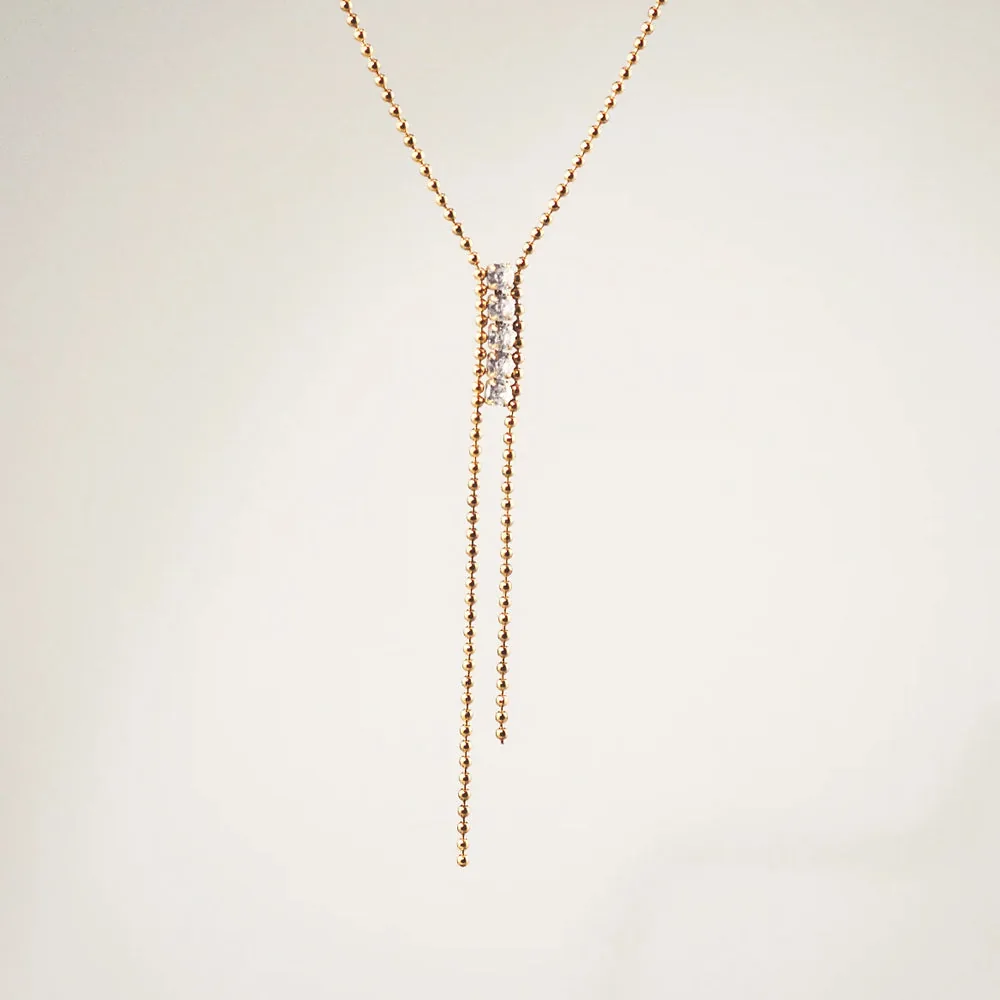 Crystal Lariat Necklace - Waterproof Gold Stainless Steel