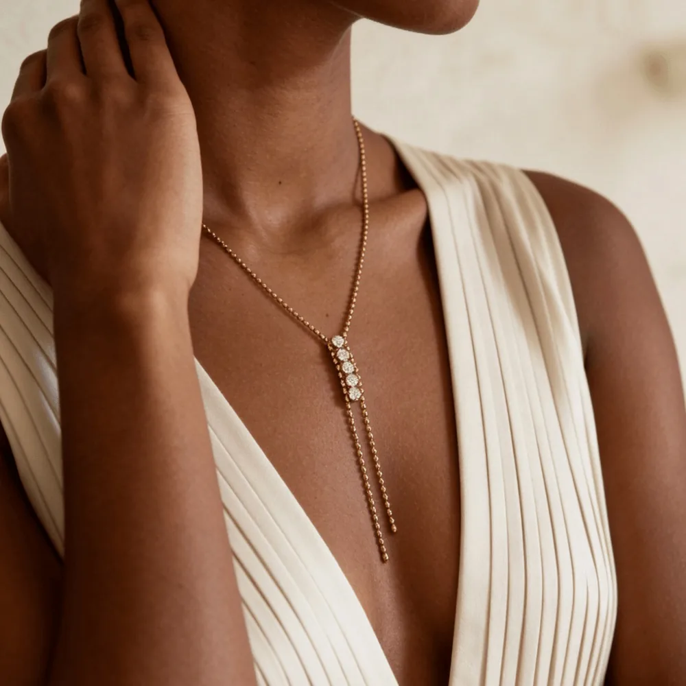 Crystal Lariat Necklace - Waterproof Gold Stainless Steel