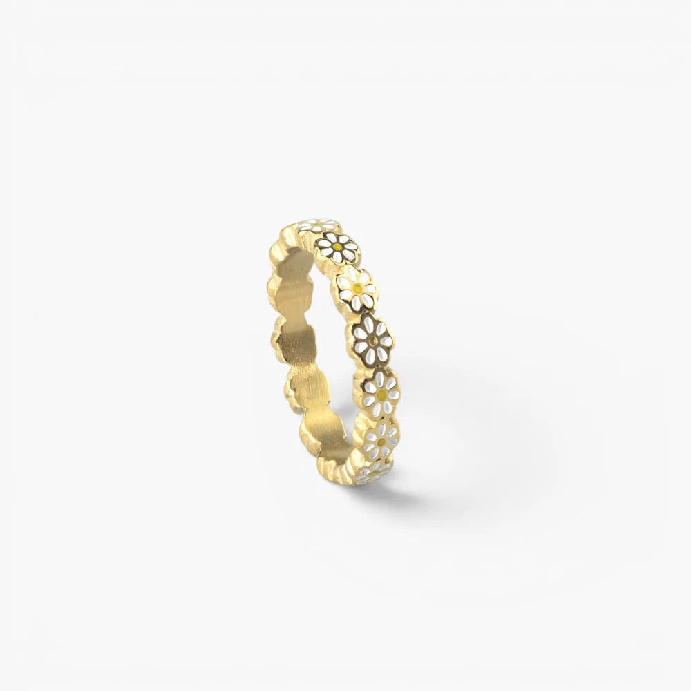 Meideya Daisy Flower Band Ring – Enamel & 18K Gold Plated
