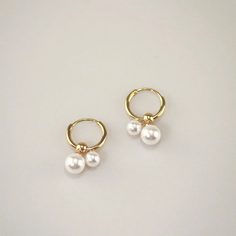 Double Pearl Hoop Earrings - Hypoallergenic Waterproof Gold Hoops