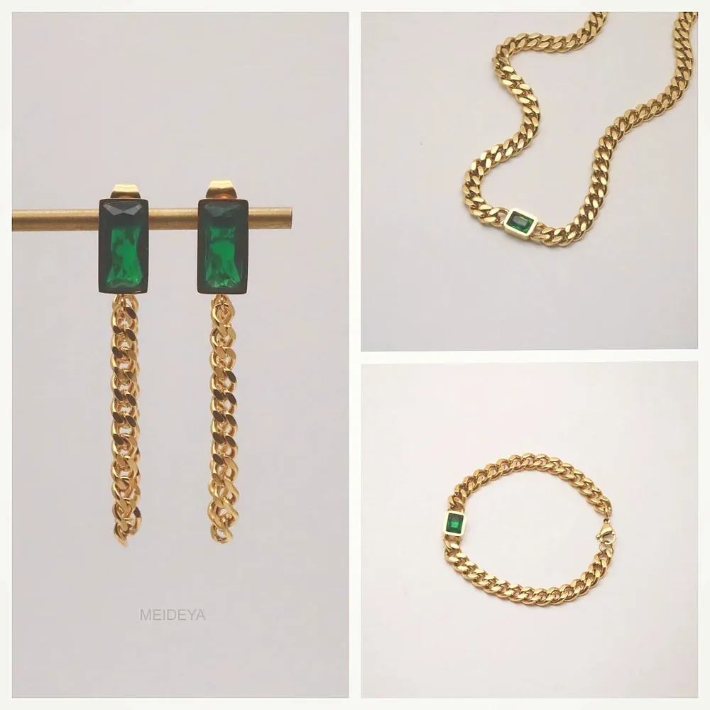 Emerald Gem Jewelry Set – 18K Gold Plated Stainless Steel