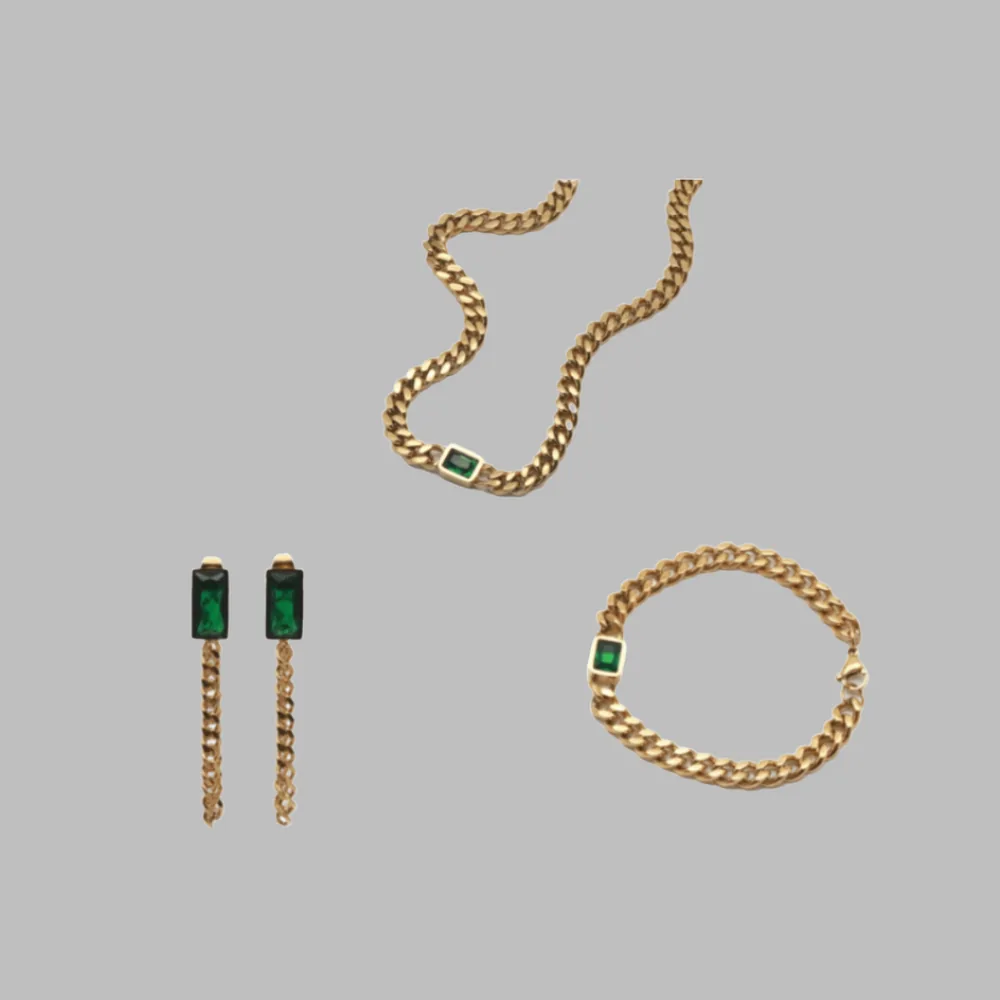 Emerald Gem Jewelry Set – 18K Gold Plated Stainless Steel