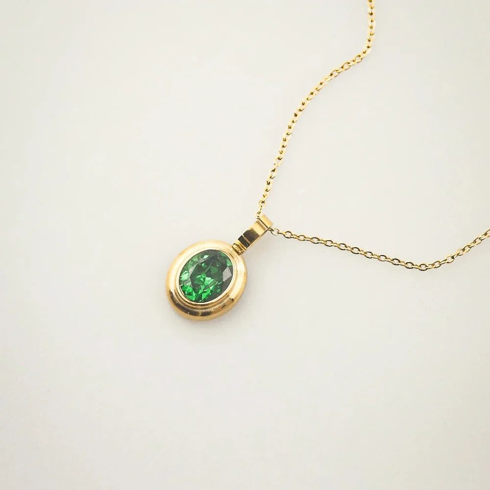 Emerald Gemstone Pendant Necklace, 18k Gold Plated Stainless Steel