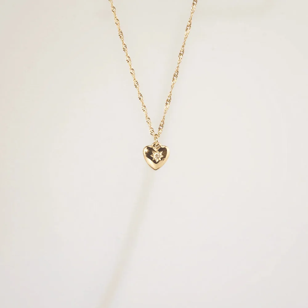 Encrust Heart Necklace - 18k Gold Plated Stainless Steel
