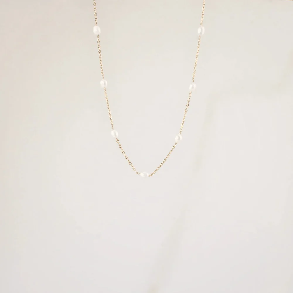 Meideya Freshwater Pearl Station Necklace — 7 Petit Pearls