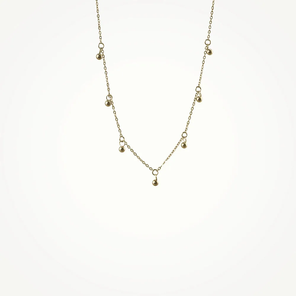 Gold Bead Station Necklace - 18k Gold Plated Waterproof