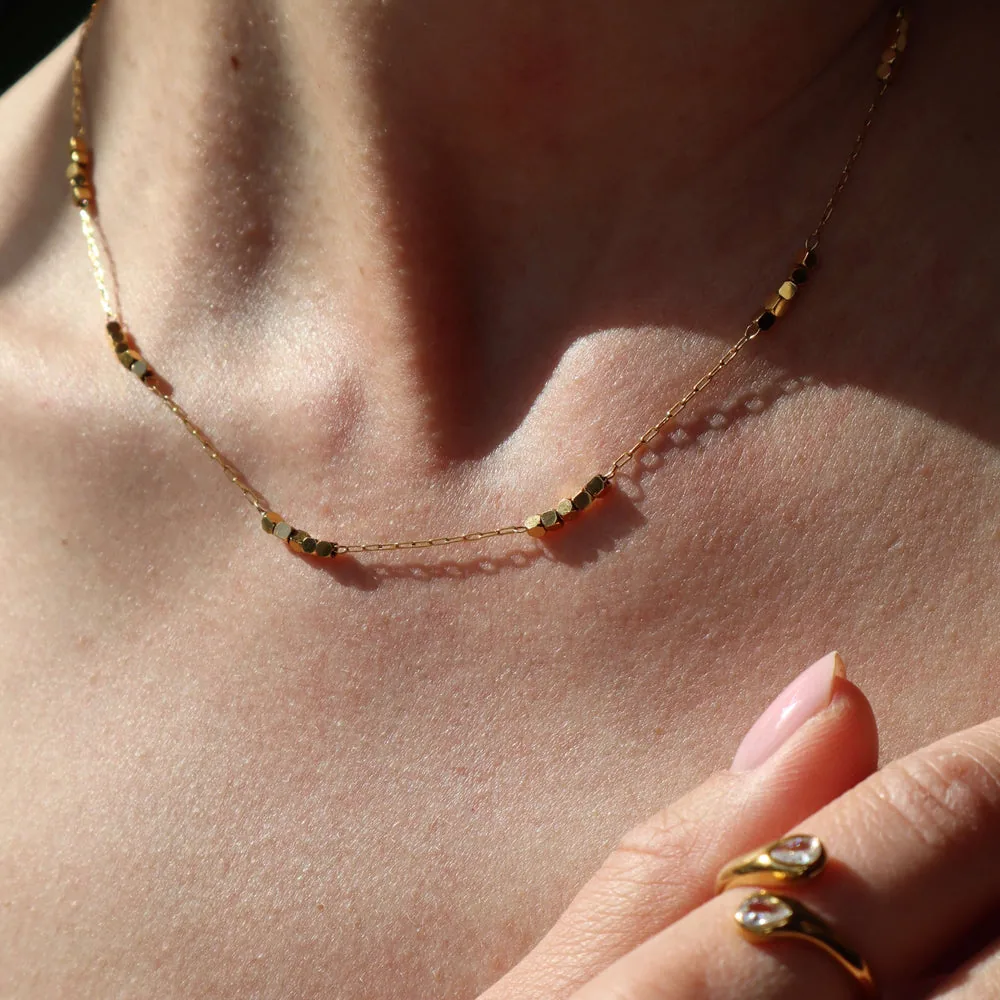 Gold Square Beads Choker - Waterproof Stainless Steel