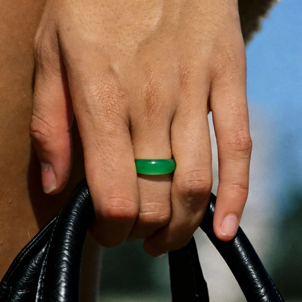 Grass Green Jade Band Ring – Hypoallergenic 316L Ring