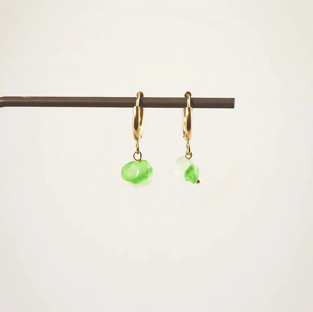 Green Agate Hoop Earrings – Waterproof 18k Gold Plated