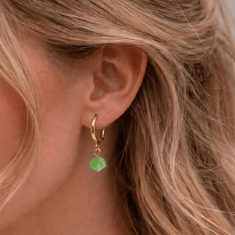 Green Agate Hoop Earrings – Waterproof 18k Gold Plated