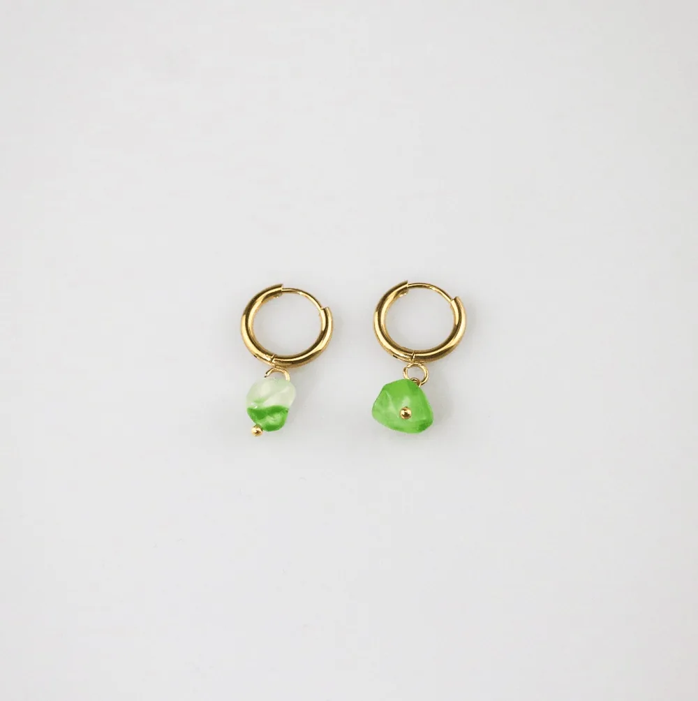Green Agate Hoop Earrings – Waterproof 18k Gold Plated