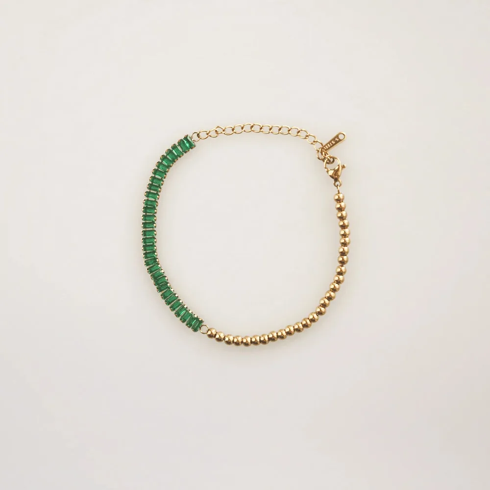 Half Emerald Half Beaded Bracelet – Waterproof Gold Bracelet