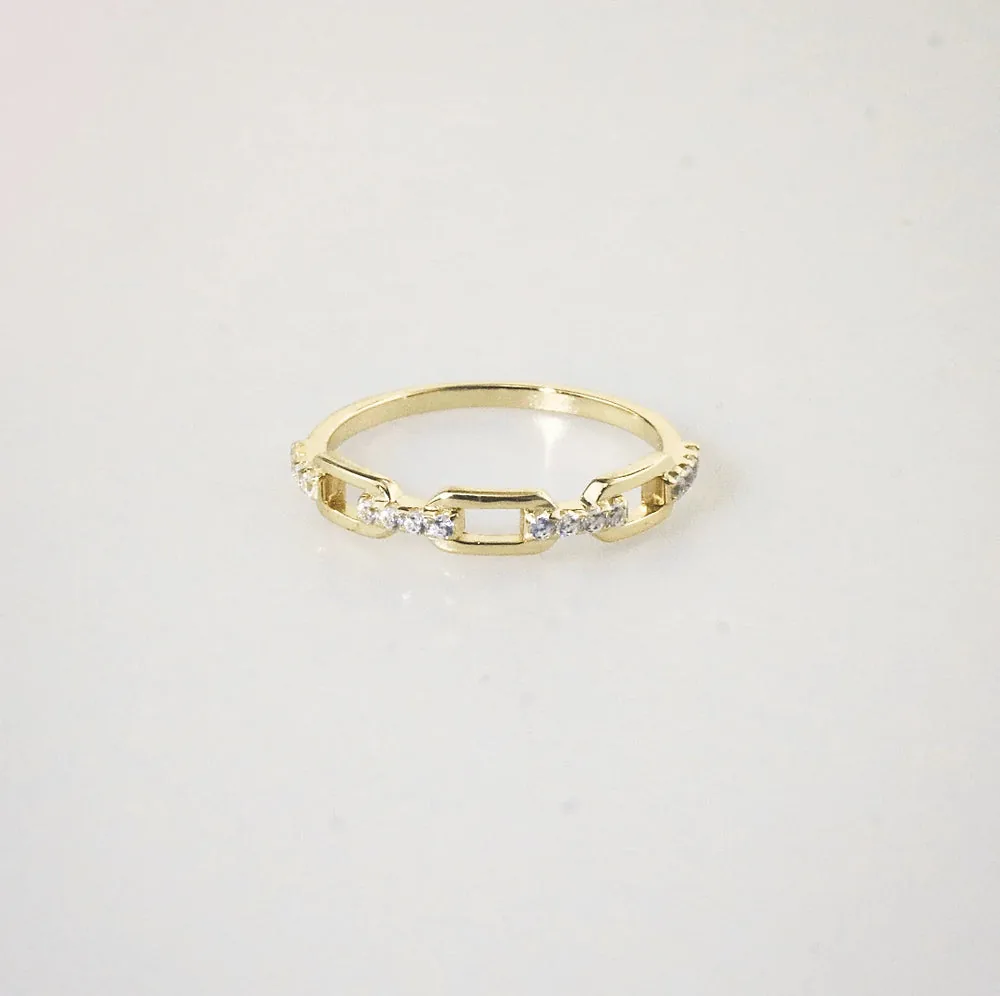Half Link Sparkle Ring – Gold Plated Sterling Silver Stacking Ring