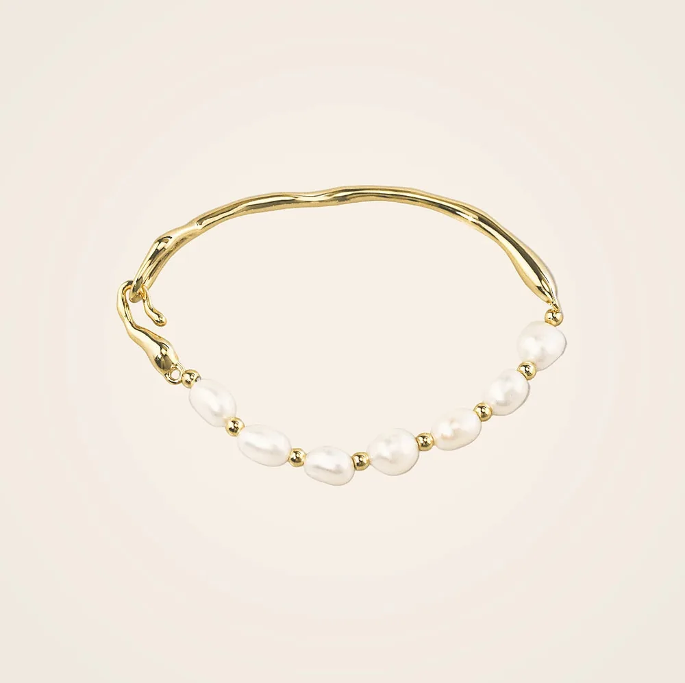 Half Pearl Gold Bracelet - Freshwater Pearl & 18k Gold Plated