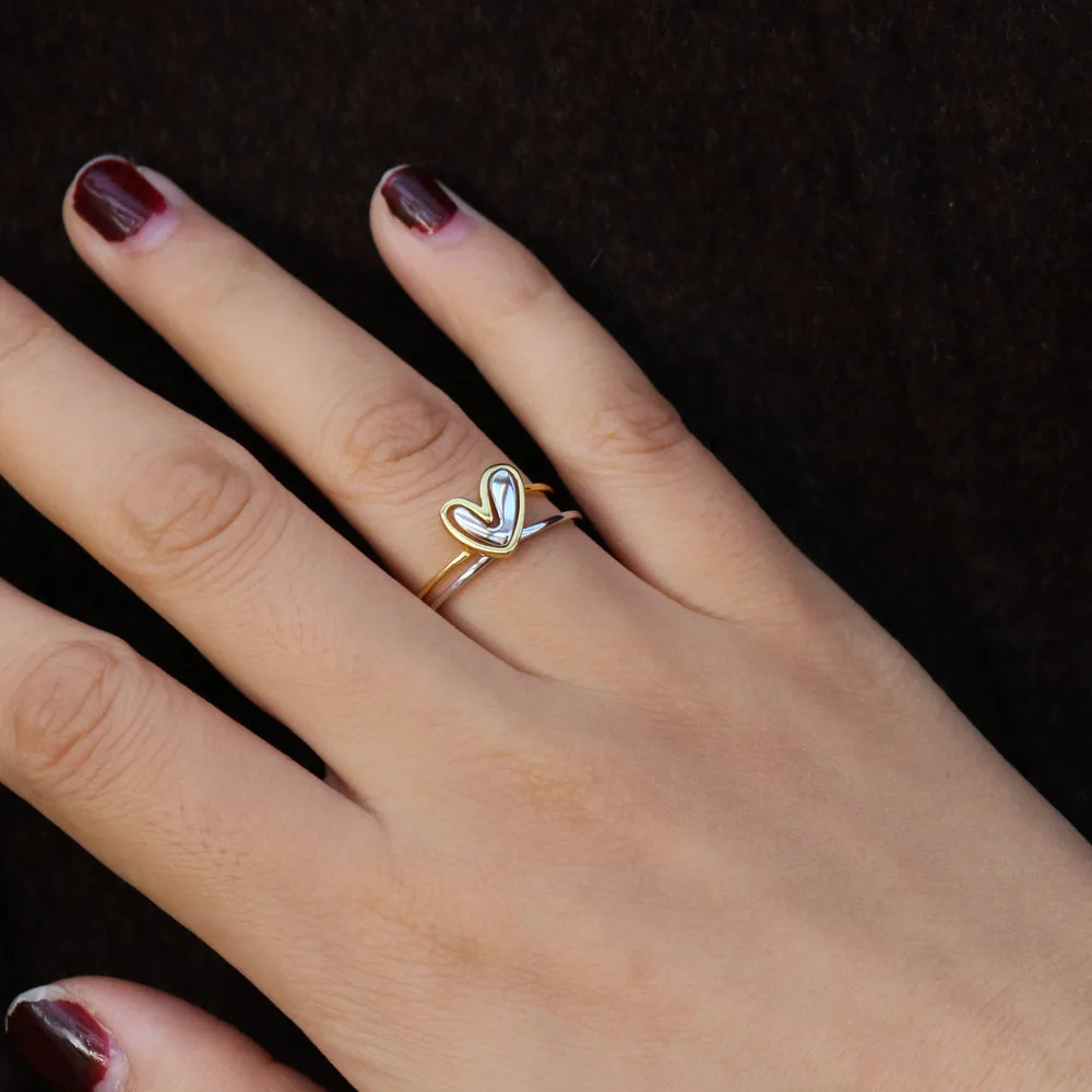 Heart to Heart Ring Set – Two-Tone 18k Gold Plated & Silver
