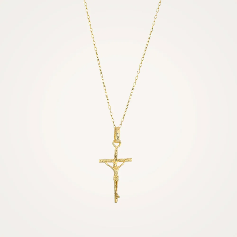 Hypoallergenic 14k Gold Plated Crucifix Pendant Necklace