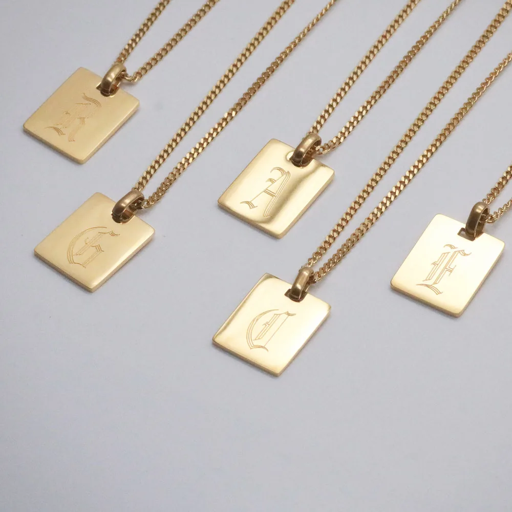 Hypoallergenic Old English Initial Tag Necklace - 18K Gold Plated