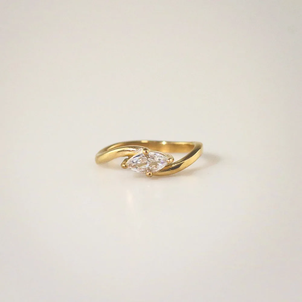 Hypoallergenic Waterproof Bypass Marquise Ring