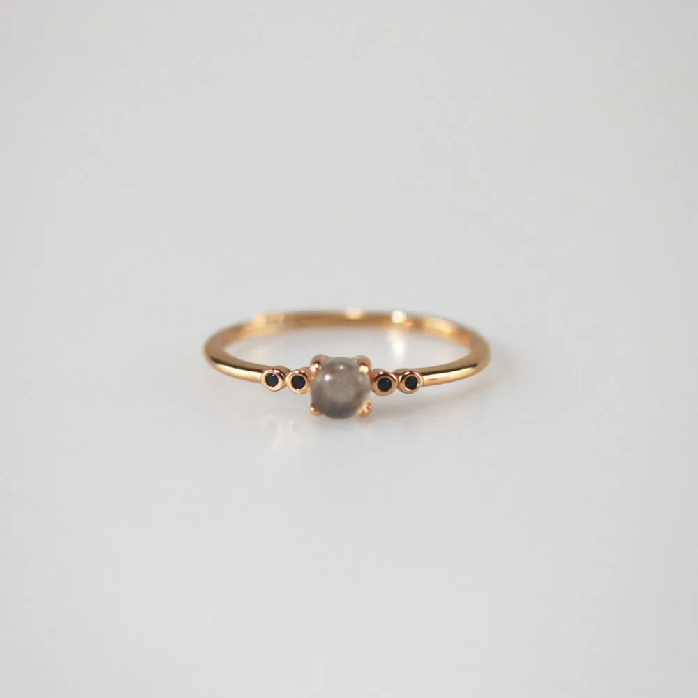 Labradorite & Black CZ Adjustable Ring – Gold-Plated Sterling Silver