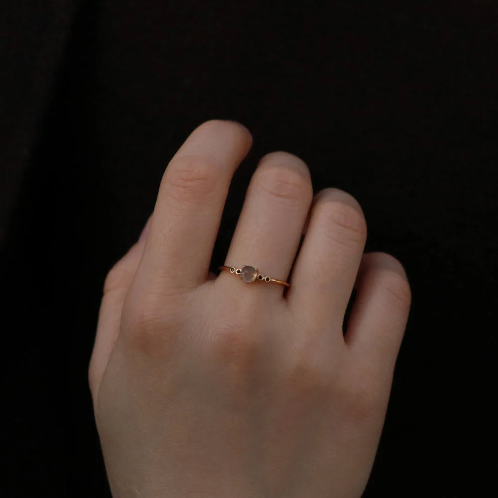 Labradorite & Black CZ Adjustable Ring – Gold-Plated Sterling Silver