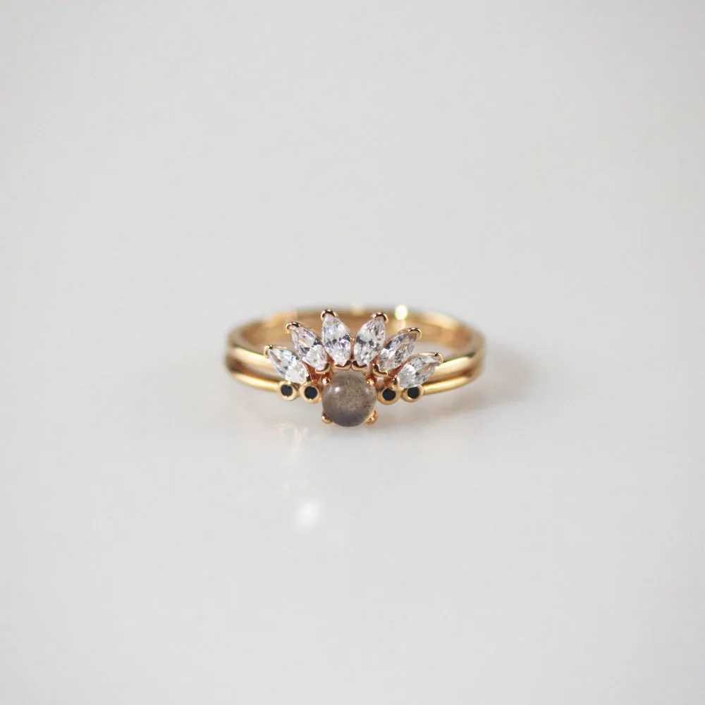 Labradorite & Black CZ Adjustable Ring – Gold-Plated Sterling Silver