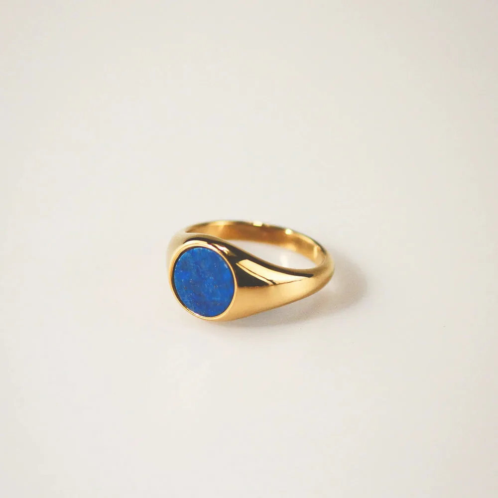 Lapis Lazuli Signet Ring - Waterproof 316L Stainless Steel