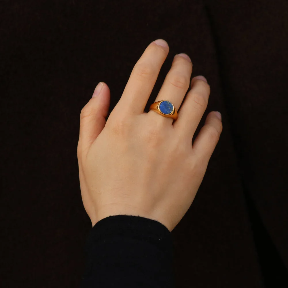 Lapis Lazuli Signet Ring - Waterproof 316L Stainless Steel