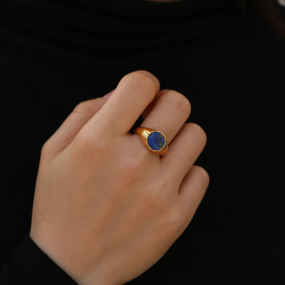 Lapis Lazuli Signet Ring - Waterproof 316L Stainless Steel