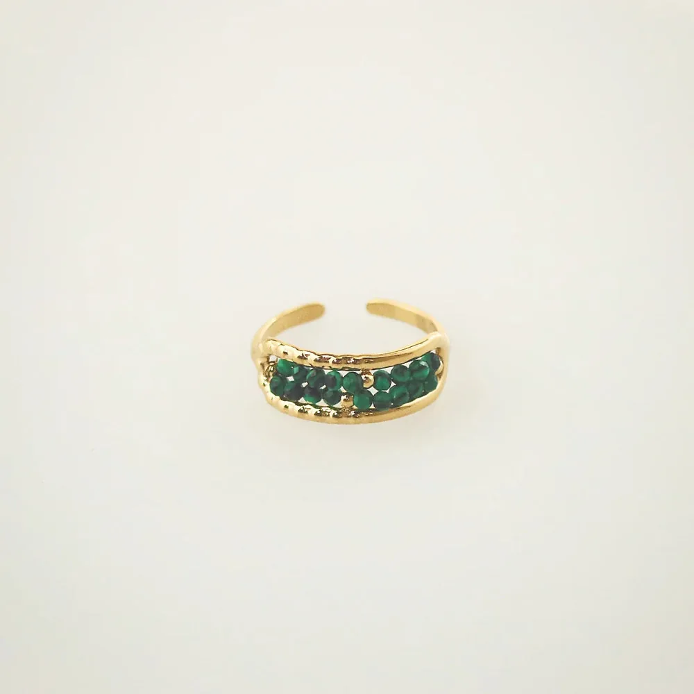 Malachite Bead Ring - Waterproof Stainless Steel & 18k Gold Plated