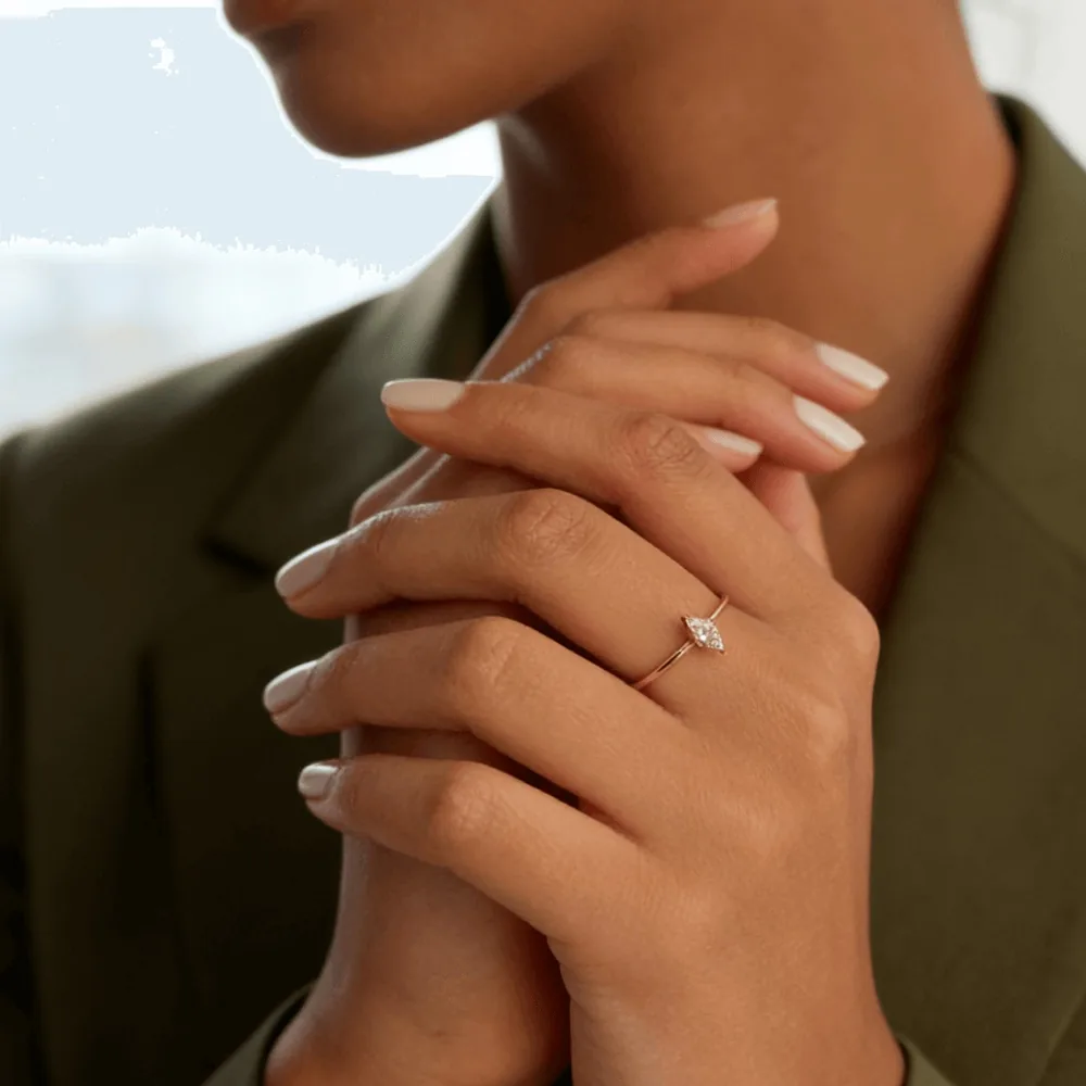 Marquise Cut Solitaire Ring in Hypoallergenic 316L Stainless Steel