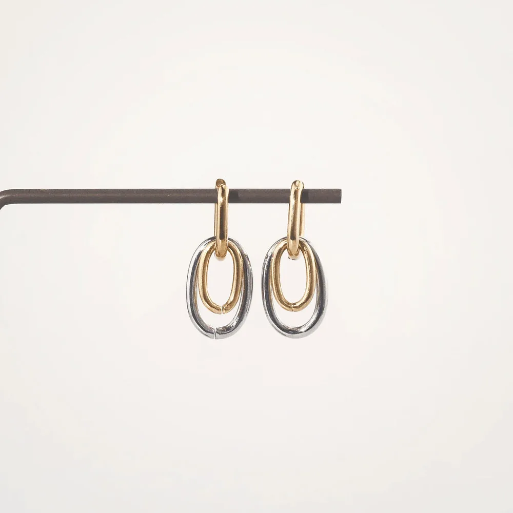 Mixed Metal Double Hoop Earrings - Gold & Silver