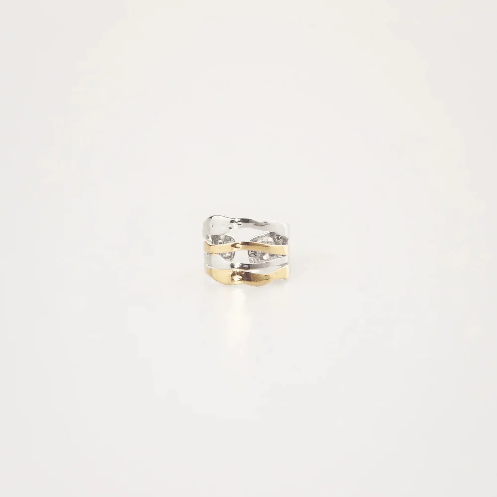 Mixed Multi Row Hammered Ring - Gold & Silver Stack