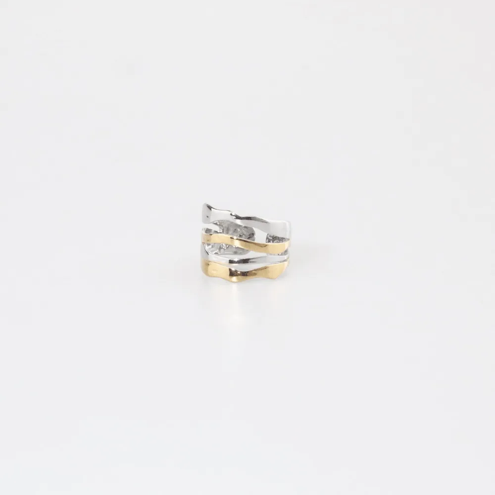 Mixed Multi Row Hammered Ring - Gold & Silver Stack