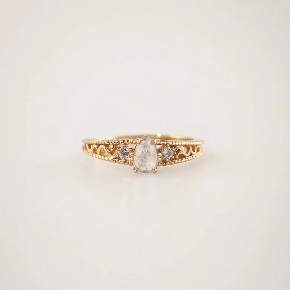 Moonstone Grace Ring - Vintage Gold Plated Sterling Silver Ring