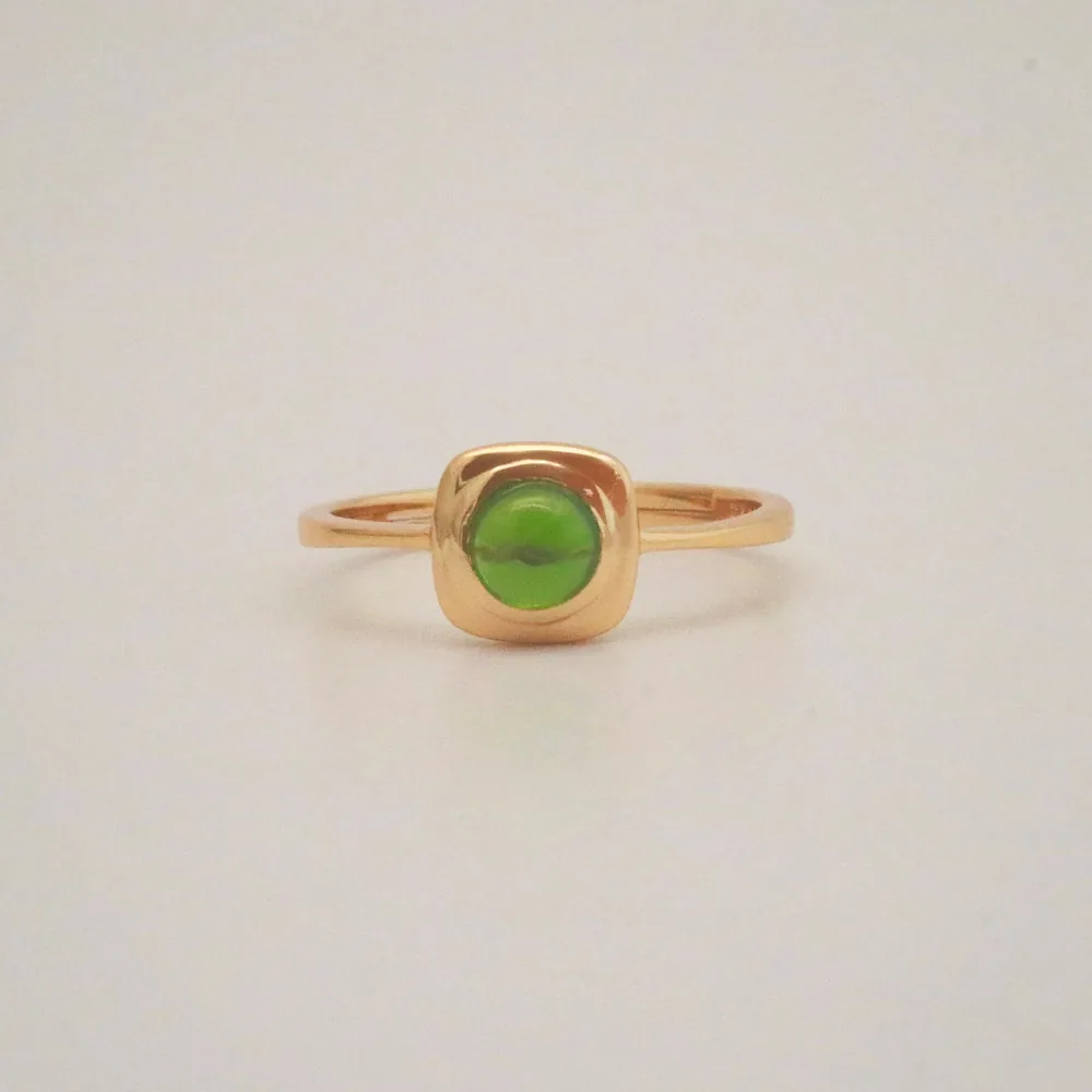 Natural Green Diopside Ring - Gold Plated Sterling Silver