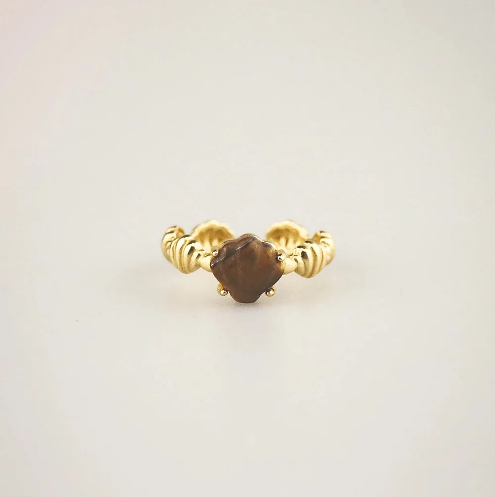 Ocean Spirit Ring - Tiger's Eye, Adjustable Gold