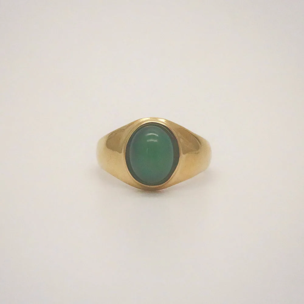 Oval Jade Ring – Dainty Waterproof Gold Plated Ring